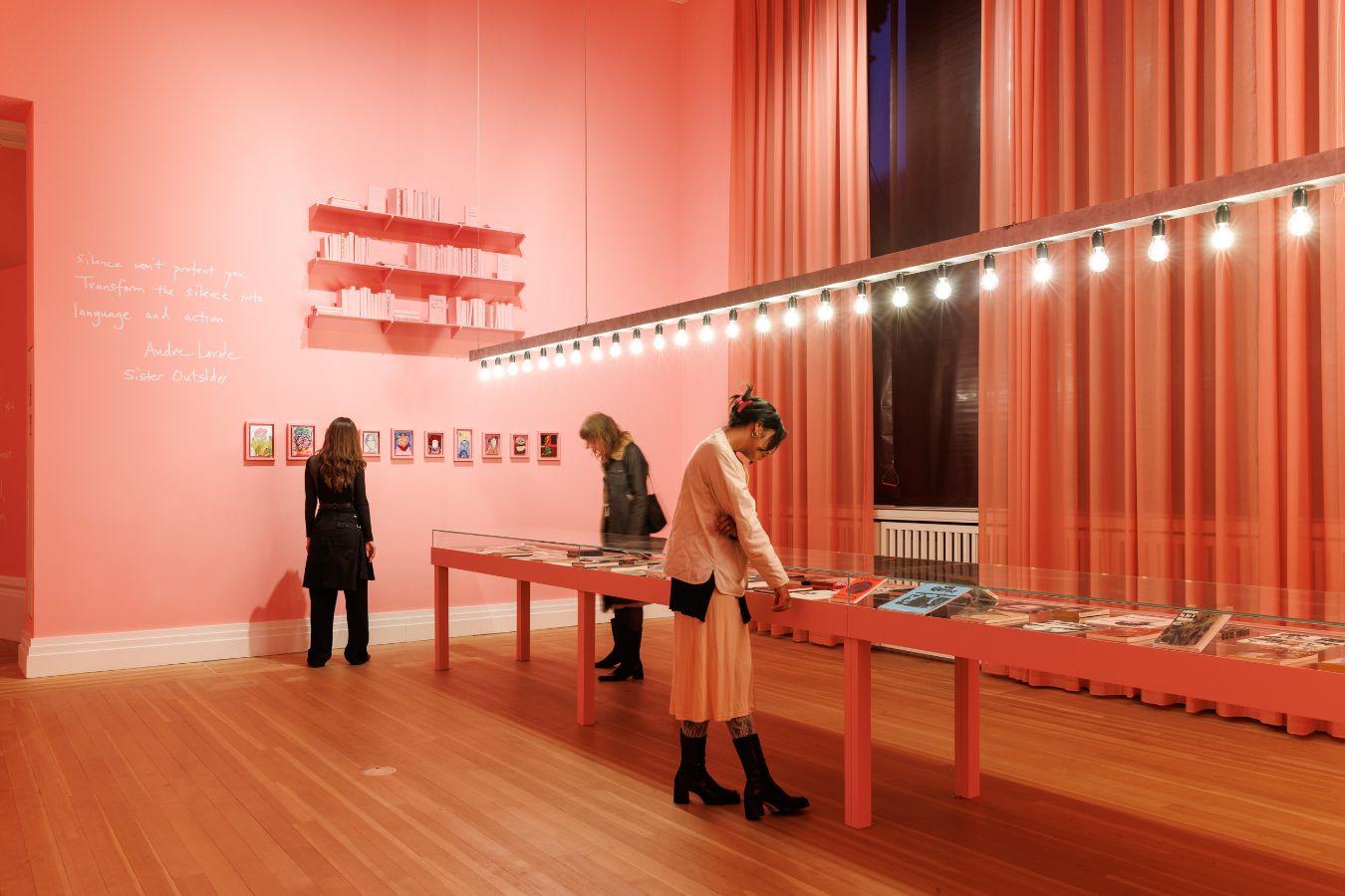Installation view of Vaginal Davis' "The Wicked Pavilion: The Fantasia Library" as part of the exhibition "Vaginal Davis: Fabelhaftes Produkt" at Gropius Bau, 2025.