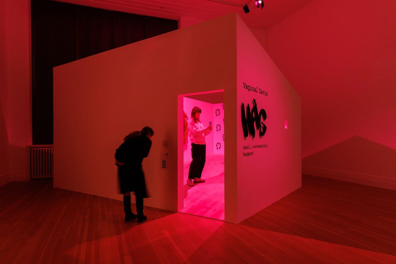 Installation view of Vaginal Davis' "HAG – small, contemporary, haggard" as part of the exhibition "Vaginal Davis: Fabelhaftes Produkt" at Gropius Bau, 2025.