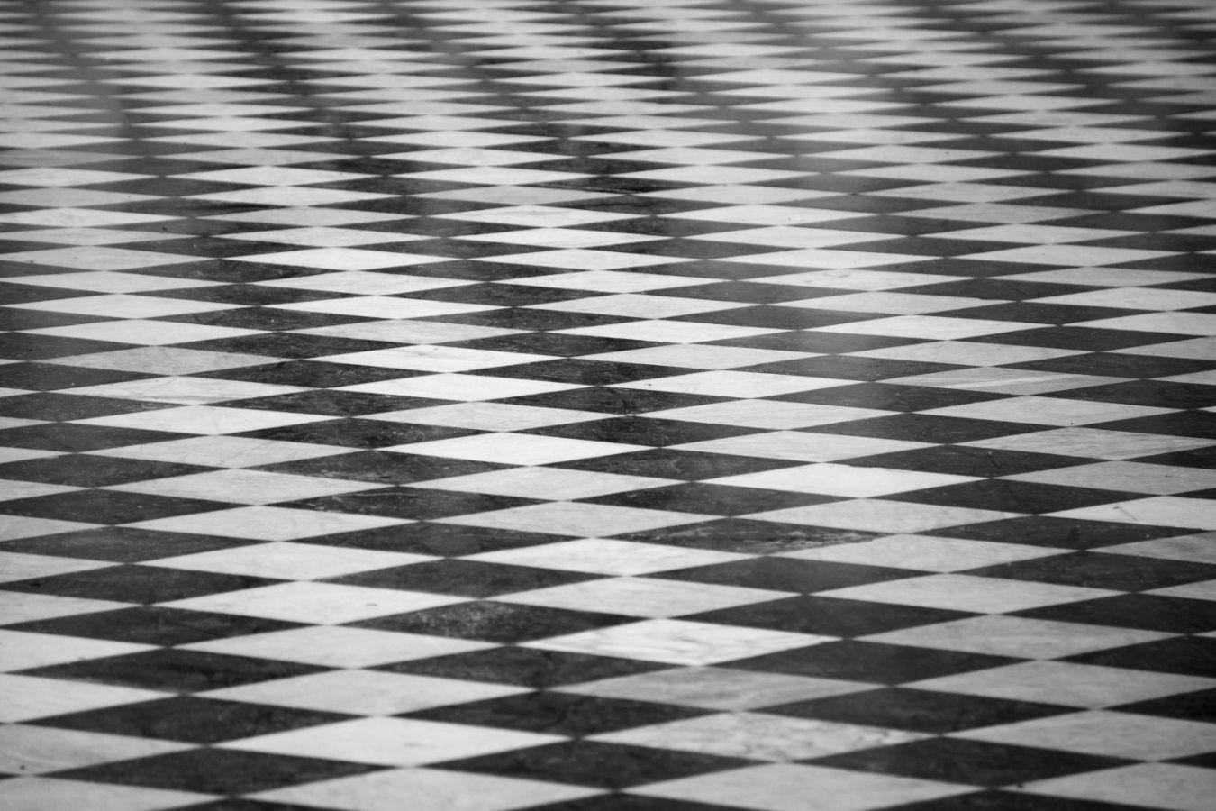 Black-and-white tiled marble floor