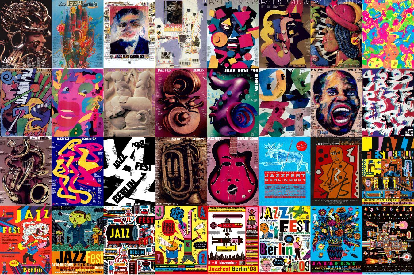 Collage with Jazzfest Berlin posters from different years