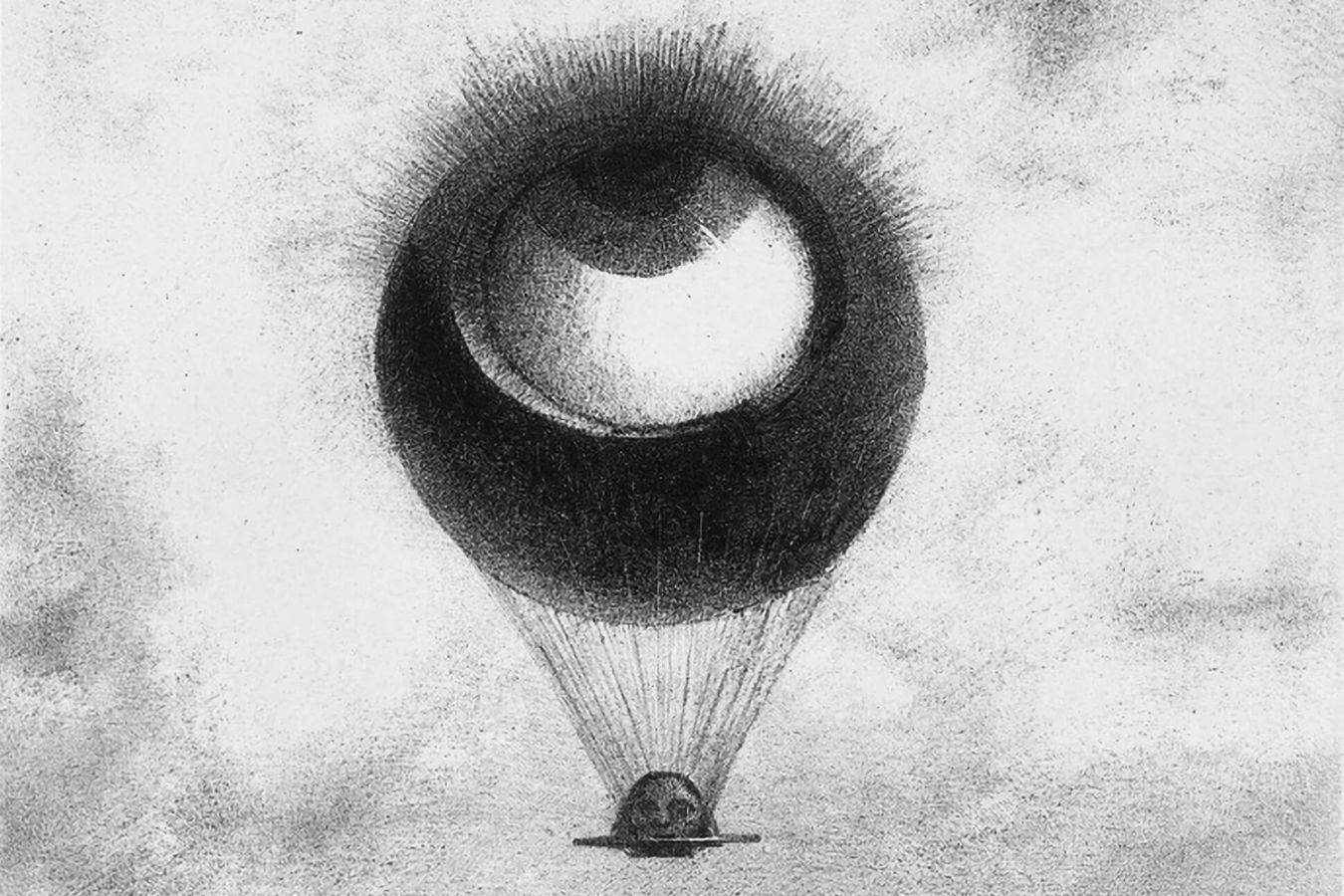 Odilon Redon, “L’œil, comme un ballon bizarre, se dirige vers l’infini”, Série pour Edgar Poe, 1882