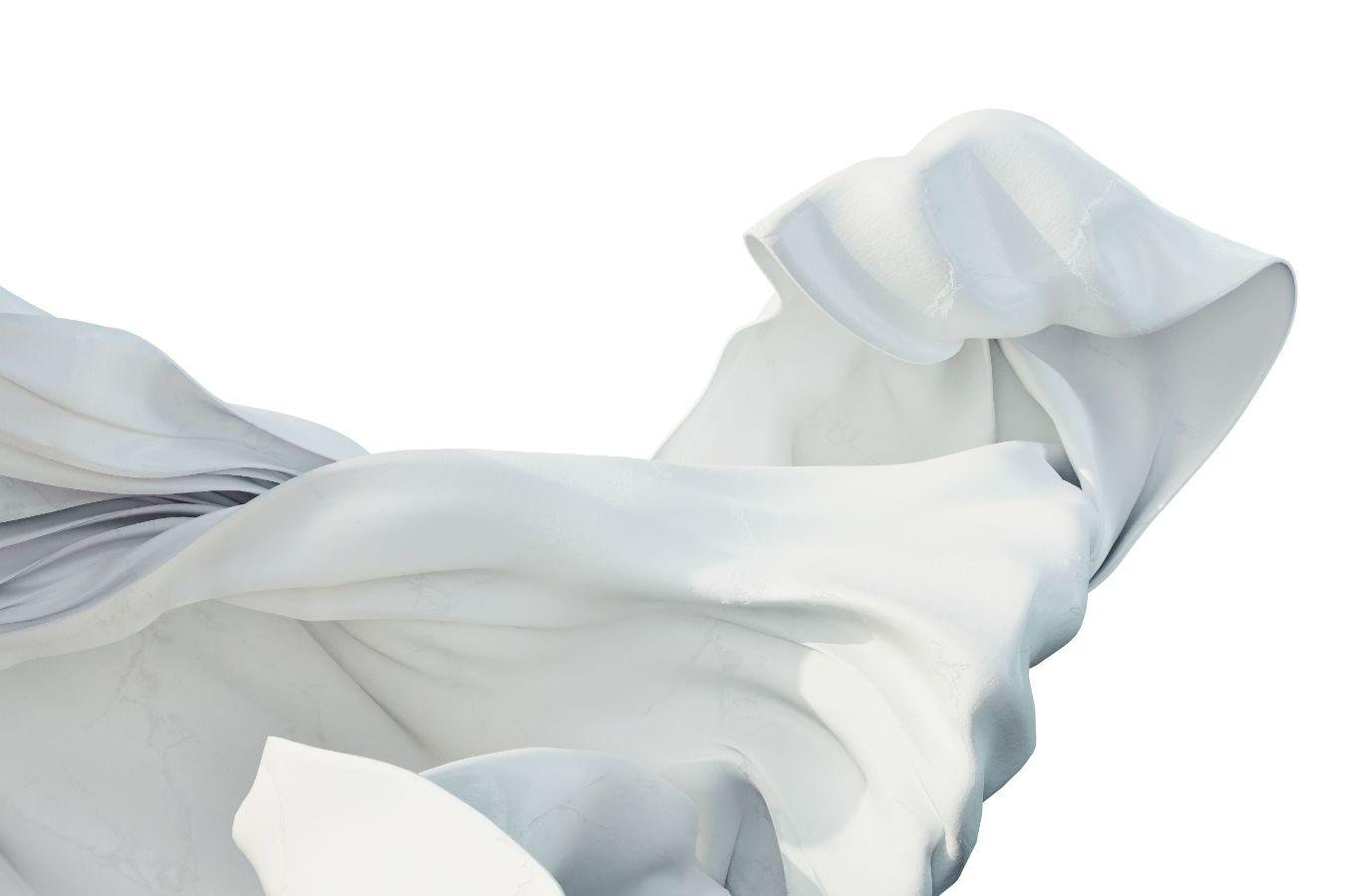 A large white cloth is blowing.