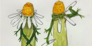 Drawing of people dressed as flowers