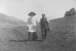 Man and woman walking over hills