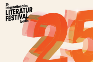 Logo 25. internationles literaturfestival berlin mit einer großen orangenen Zahl 25 in 3D