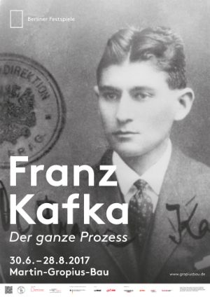 Exhibition poster “Franz Kafka. The entire Trial”. Image: Passport photograph, Kafka about 32 years old, 1915/16 © Archiv Klaus Wagenbach