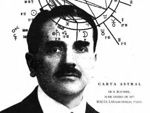 Collage, Raymond Roussel and his star chart; unknown origin