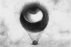 Odilon Redon, “L’œil, comme un ballon bizarre, se dirige vers l’infini”, Série pour Edgar Poe, 1882